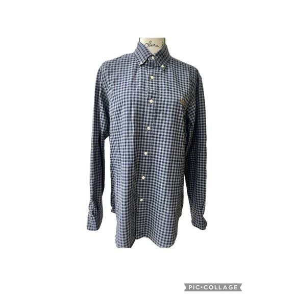 RALPH LAUREN BUTTON DOWN PLAID SHIRT OXFORD SZ M NAVY/GRAY COTTON ICONIC - Picture 4 of 16